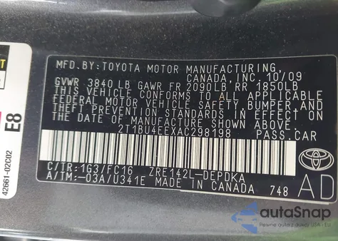 2010 Toyota Corolla Le z USA, uszkodzony, nr VIN 2T1BU4EEXAC298198